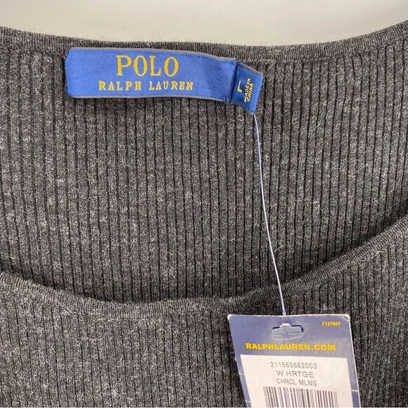 Ralph Lauren Dark Gray Long Sleeve Ribbed Knit Sweater Dress size L - Picture 2 of 3